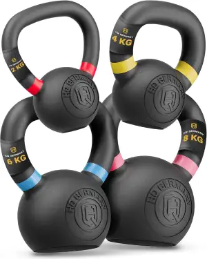 HQ Germany® Kettlebell Powdercoat [2-32kg/Sets] - Gusseisen Kettlebell Set mit ±