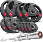 Hop-Sport Olympia Hantelset 54kg mit Langhantelstange 50mm - Fitness Stange für Zuhause, Langhantel Set mit Guss Hantelscheiben, Hantelstangen inkl. Federverschlüsse, 320 kg Max. Belastung