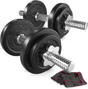 Hop-Sport Gusseisen Hantelscheiben Set 10kg bis 60kg mit 31 mm Lochdurchmesser, Neopren Handschuhen, Ideal für Standard 30mm Langhantelstangen, Robuste Gewichtsscheiben für Fitness- und Krafttraining