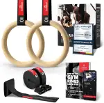 BeMaxx Turnringe Holz Gym Rings + Türanker & Trainings-eBook – Olympische Gymnastik Holzturnringe & Gurte + Markierungen | Turnerringe Gymnastikringe Fitness Ringe Workout Sport | Männer Frauen