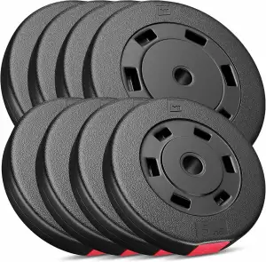 Hop-Sport Hantelscheiben Set 20 kg (4 x 5 kg) | Kunststoff Gewichtsscheiben | Bohrung Ø 30/31 mm ...