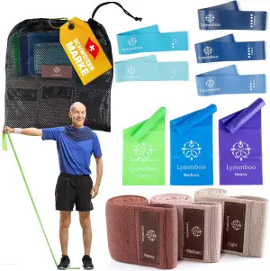 TPE-Fitnessband Set, 5 Loop- und 3 Hipbänder, 3 Therabänder für Training, Yoga, Pilates, Muskelaufbau & Ganzkörpertraining