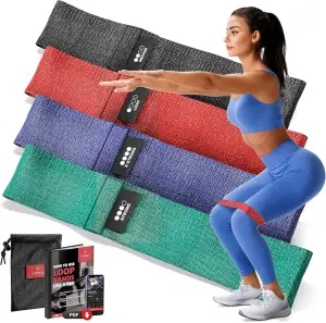 Fitnessband Set - Latex/Stoff Loop Resistance Widerstandsbänder + Trainings-eBook | Gymnastikband Fitness Sport Workout Krafttraining Band elastisch | Booty Trainingsband Sportband Miniband Yoga