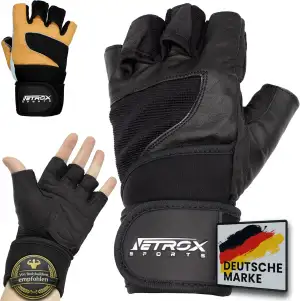 NetroxSports - Leder Trainingshandschuhe mit 40cm Handgelenkbandage für Krafttra