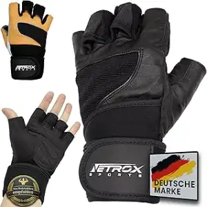 NetroxSports - Leder Trainingshandschuhe mit 40cm Handgelenkbandage für Krafttraining Kraftsport ...