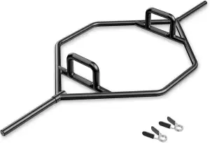 COSTWAY Trap Bar, 142 cm Hantelstange mit 2 Federverschlüsse & klappbarem Griff,