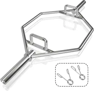 COSTWAY Trap Bar, 142 cm Hantelstange mit 2 Federverschlüsse & klappbarem Griff,