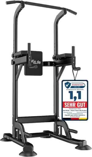 DH FitLife Power Tower Dip Station | Sport Geräte mit Klimmzugstange, Dip Barren