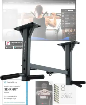 Sportstech KS400, 4in1 Klimmzugstange Decke, Pull Up Bar für Zuhause bis 300 kg,