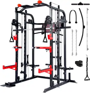 Sportstech SXM150 Smith Machine für Zuhause, Power Rack mit Kabelzug, Klimmzug,