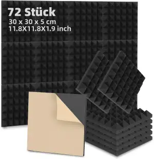 Fiqops 72 Stück Akustikschaumstoff Selbstklebend Akustikpaneele 5x30x30 cm Schal