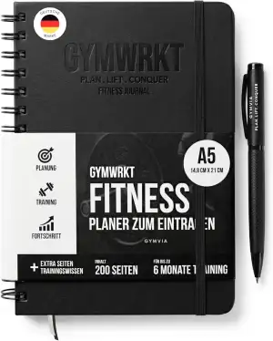GYMWRKT Premium Trainingstagebuch Krafttraining Deutsch mit Stift - A5 - Gym Log