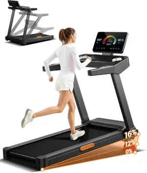 UMAY Laufband für Zuhause mit Steigung 16%, 14KM/H Laufband Klappbar mit Pulsmes