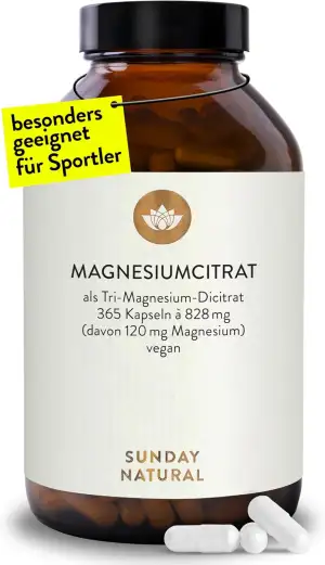 SUNDAY NATURAL® Magnesiumcitrat Kapseln - 365 Kapseln – Pro Tagesdosis 360 mg re