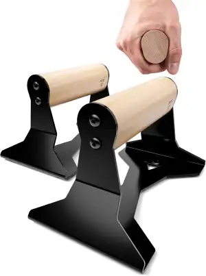 PULLUP & DIP Liegestützgriffe mit ergonomischem Holz Griff und hochbelastbarem S
