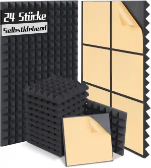 Akustikschaumstoff Selbstklebend, 24 Stück Akustikpaneele Schalldämmung, Pyramid