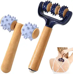 2 Stück Massageroller Holz mit Igelball, Massage Roller Selbstmassagerolle mit G