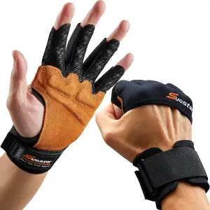 SueStar Workout Gloves, Starke Leder-Polster-Weightlifting-Handschuhe mit Handge