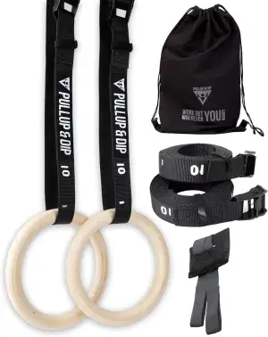 PULLUP & DIP Premium Turnringe Holz, Gym Rings Gymnastikringe, Turnerringe für C