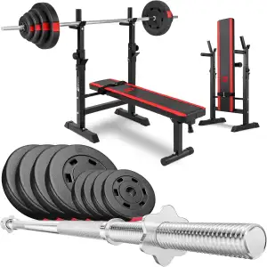 Hop-Sport Hantelset 39kg bis 99kg - Klappbare Hantelbank mit Gewichten, Verstell