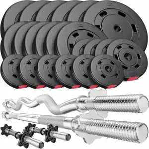 Hop-Sport Hantelset 125 kg 1x Langhantel-Stange, 1x SZ Curl-Stange, 2X Kurzhante