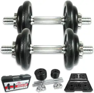 C.P.Sports Gusseisen Kurzhantel oder Langhantel Set 20KG / 25KG im Koffer | Hant