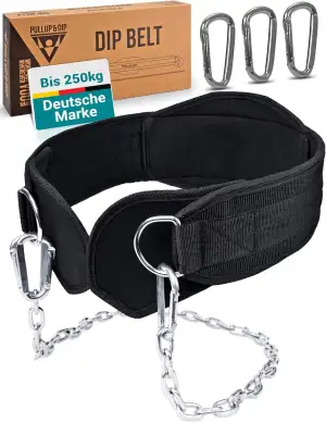 PULLUP & DIP Gürtel mit Kette und 3x Karabiner, Dip Gürtel inkl. Neopren Klappen