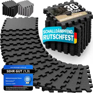 MONZANA® 36x Bodenschutzmatten Fitness & Pool mit Randstücken 30 x 30 cm 3 qm ru