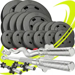 Hop-Sport Hantelset 35kg bis 75 kg: SZ-Stange 120 cm, Langhantel 167 cm, 2 Kurzh